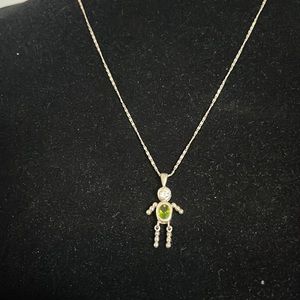 Sterling Silver Birthstone Girl/Boy Pendant~CZ & August Green Oval Stone